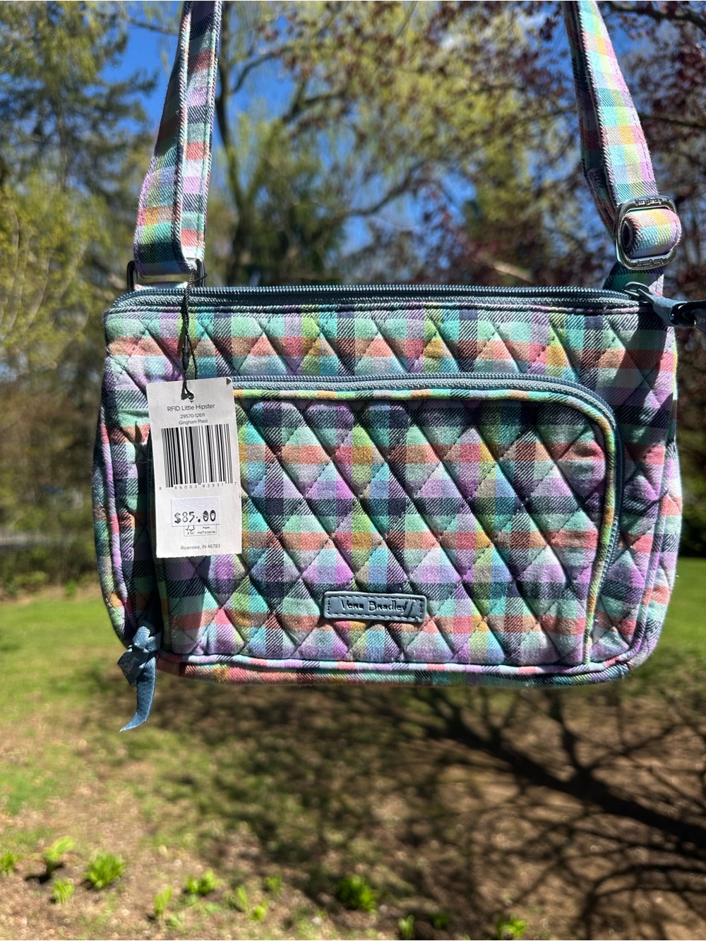 Vera Bradley Little Hipster Crossbody in Pastel Plaid Mint, Pink & Lavender